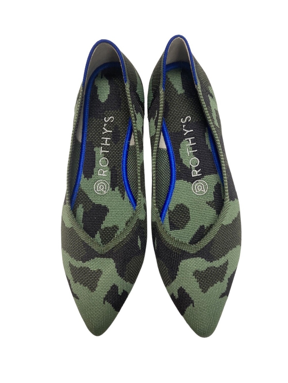 Rothy's The Point Olive Green Camo Ballet Flats Shoes Orange Stripe Size 8.5